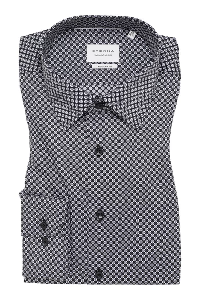 Eterna DYNAMIC COTTON, férfi Modern fit, enyhén karcsúsított hosszú ujjú ing, Kent gallérral, vasalásmentes, apró mintával